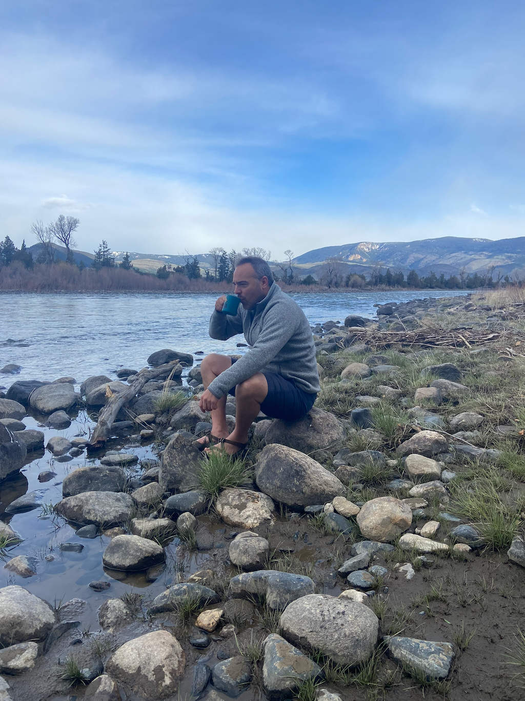 Drinking coffee on the Yellowstone River